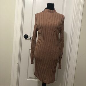 And Now This Womens Dress‎ M Brown Almond Stretch Knit Long Sleeve Pullover